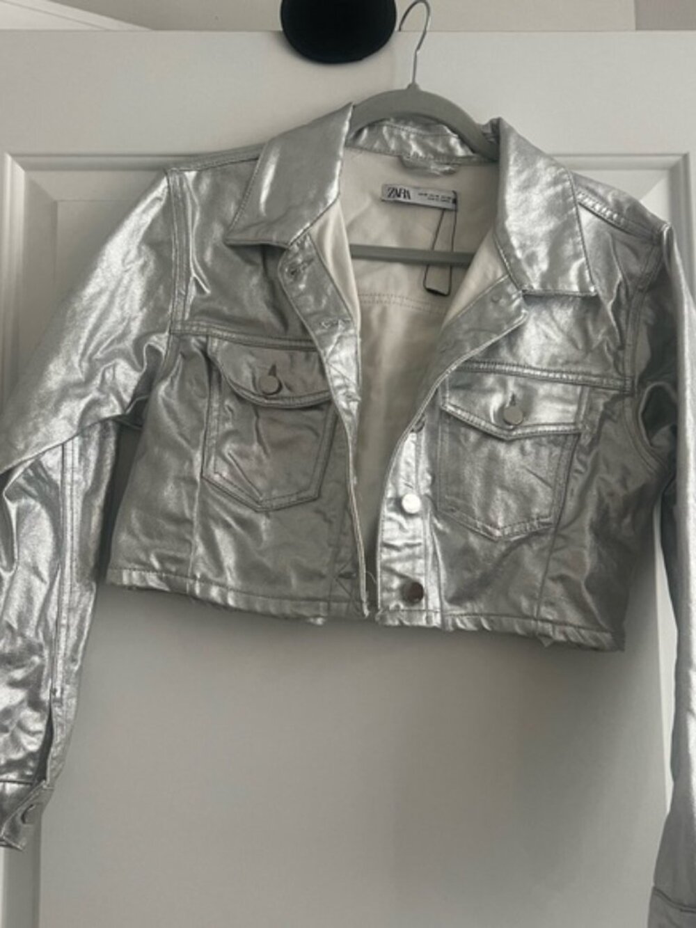 Zara Silver Metallic cropped Women's Jacket